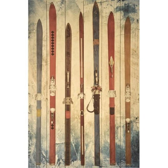 Empire Art Direct Colorful Retro Skis Wall Art Printed on Solid Fir Wood Planks - Multi-Color 24 x 36