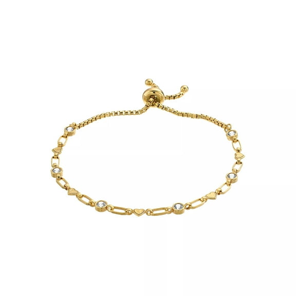 Kristen Kesho 18K Gold-Plated Sterling Silver White Cubic Zirconia Bolo Heart Bracelet Adjustable Length