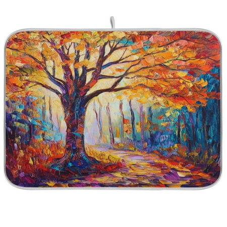 

Autumn Forest Oil Painting Dish Drying Mat Kitchen Mats Microfiber Counter Absorbent Dish Pad Drainer Rack