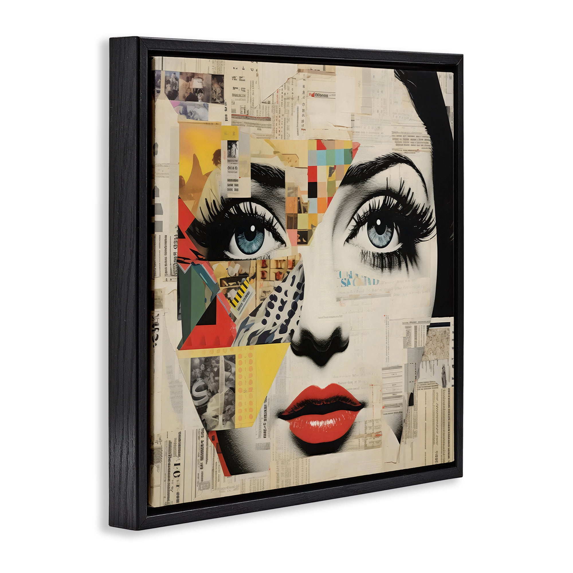 Stupell Industries Fashion Collage Pop Portrait Black Framed Floater Canvas Wall Art, design by Creative Studio