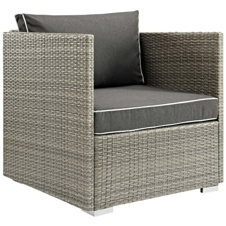 Design Rattan Furniture Modern Contemporary Urban Design Outdoor Patio Balcony Garden Furniture Lounge Chair Armchair, Sunbrella Rattan Wicker, Dark Grey Gray ()