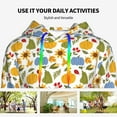 thumbnail image 4 of Fotbe Autumn Pumpkins Blooms Pattern Womens Long Sleeve Hoodie, Pullover Hooded Sweatshirt, Kangaroo Pocket Hoodie with Eye-catching Drawstrings-Medium, 4 of 7