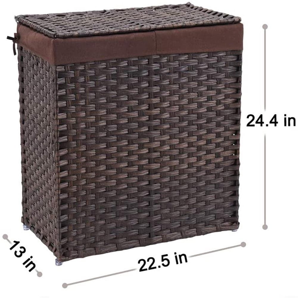 Private Jungle Divided Laundry Hamper,Synthetic Rattan Handwoven Clothes Laundry Basket with Lid and Handles,Foldable,Removable Liner Bag,Brown Private Jungle Divided Laundry Hamper,Synthetic Rattan Handwoven Clothes Laundry Basket with Lid and Handles,Foldable,Removable Liner Bag,Brown