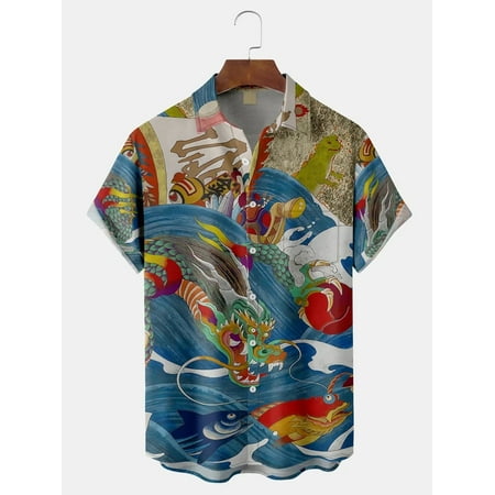 

MLFU Dragon Boat Festival Mens Kids Short Sleeve Aloha Beach Shirt Regular Cotton T-Shirts Lightweight Blouses Size 100-170/XXS-8XL