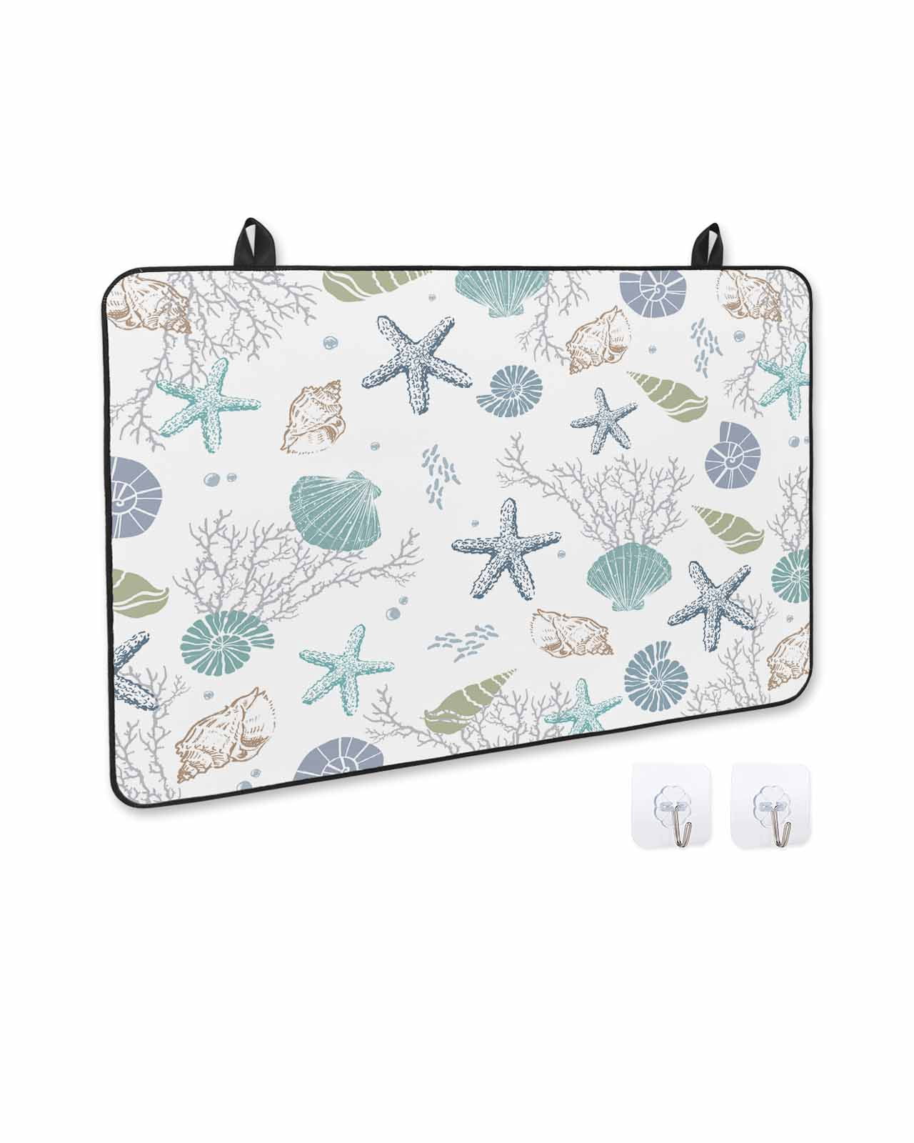 nqOlkjepod Large Induction Cooktop Protector Mat 36"x21", Ocean Coastal Stove Top Covers for Electric Stove, Nautical Starfish Seashells Coral Conch Stove Burner Cover Mats, Glass Top Stove Cover