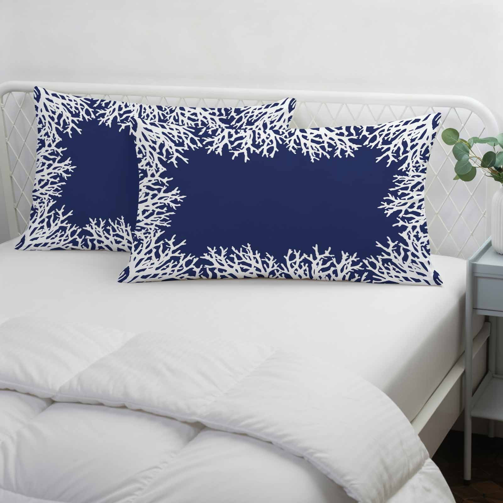 Coastal Coral King Pillow Covers, Navy Blue Ocean Marine Nautical Beach Soft Breathable Throw Pillow Cases with Invisible Zipper, Decorative Pillowcase Pillows Protectors for Sofa Bed Couch 20"x36"
