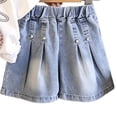 thumbnail image 7 of Hrsba Toddler Girl Outfits Short Sleeve Crew Neck Tee And Elastic Waist Denim Shorts Two Piece Set, 7 of 7