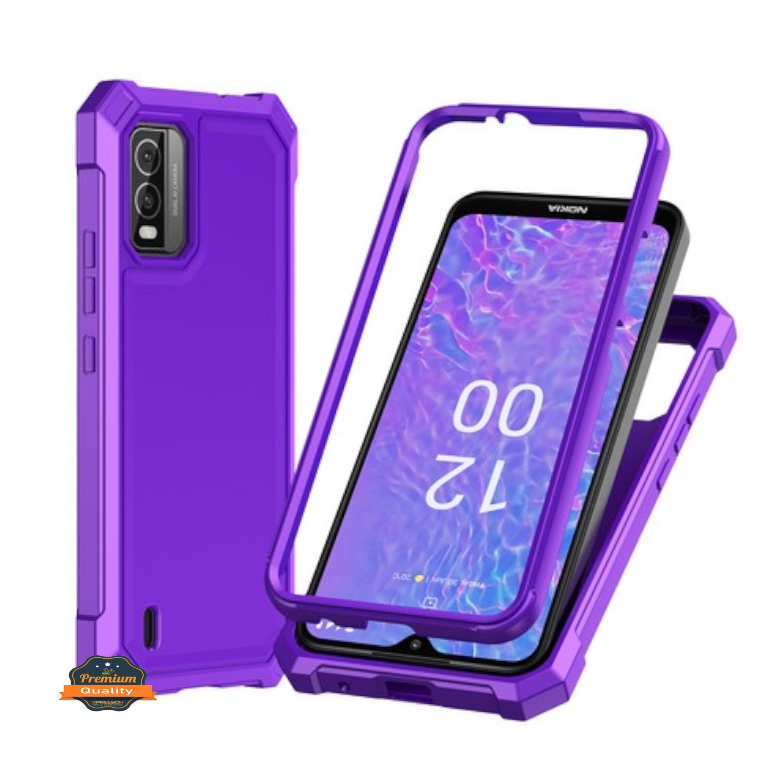 Xpression Phone Case For TCL K33 5G Full-Body Dual Layer Hybrid Case Slim, Drop-Proof TPU Hard PC, Durable Corner Front Bumper Protector Cover, Purple