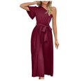 thumbnail image 2 of EGNMCR Robes de Fête pour Femmes Robe d'Été pour Femmes Ajustée Plissée avec Ceinture Robe à Manches Courtes à une Épaule, 2 of 5