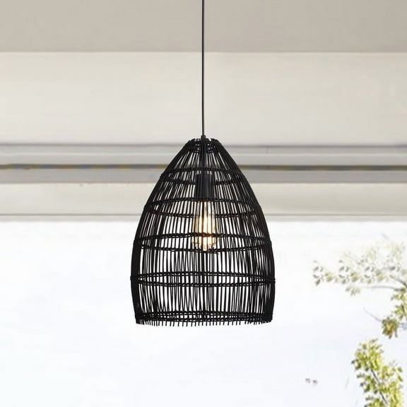 Warehouse of Tiffany IMP731C/1 Naira 12 in. 1-Light Indoor Black Finish Pendant Light with Light Kit