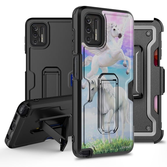 ANJ  Rugged Hybrid Shockproof Case w/Kickstand   Holster Clip Card Slot Cover for Motorola Moto G Stylus (2021 Release) - Pegasus and Unicorn