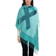 thumbnail image 3 of Lsque a Teal Ribbonin Pattern Women's Traditional Scarf Wrap Tassel Shawl Fringes Neck Head Shawl Retro Scarf, 3 of 8