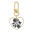 thumbnail image 1 of Silueta Negro flores planta Llavero de metal en forma de corazón dorado, 1 of 3