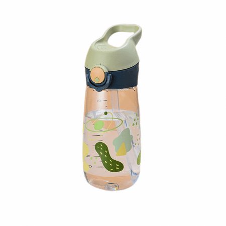 

JUSTUP Kids Water Bottle with Straw Flip-Top 15 OZ BPA Free Tritan Reusable Plastic Water Bottles for School with Easy Carry Handle Wide Mouth（Green，480ML）