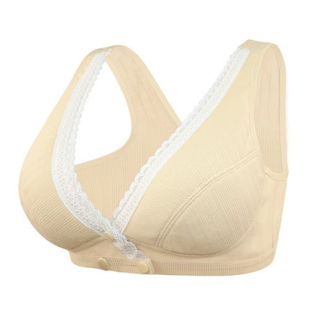 

iOPQO lingerie for women Women s Adjustable Sports Front Closure Extra-Elastic Breathable Lace Trim Bra Beige 40