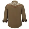 thumbnail image 2 of COEVALS CLUB Men's Embroidered Western Cowboy Long Sleeve Pearl Snap Two Pockets Casual Button up Shirts Brown 1-05 3X-Large, 2 of 7