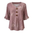 thumbnail image 4 of Oversized Tshirts for Women Elegant Blouse | Exquisite Print T Shirt | V Neck Sleeve 3/4 Sleeve Pink Summer Tops for Women, 4 of 4