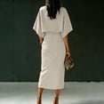 thumbnail image 7 of Women's Summer Two Piece Outfits Round Neck Batwing Sleeve Top High Waist Midi Skirts Button Summer Office Business Outfit Matching Sets for Women Khaki S, 7 of 7