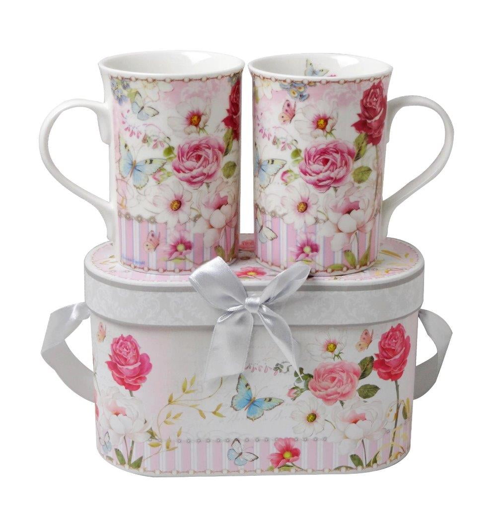 Lightahead Elegent Bone China 2 Mugs set in a reusable handmade gift box with ribbon +... by Supplier Generic