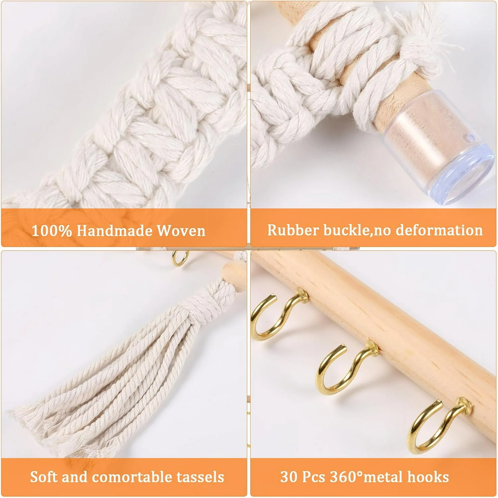 Hanging Jewelry Organizer, Macrame Necklace Holder with 30 Hooks, Wall Mounted Necklace Rack with Tassel for Girls Bracelet Earrings Headband Bow Display (Macrame) Macrame Macrame Macrame