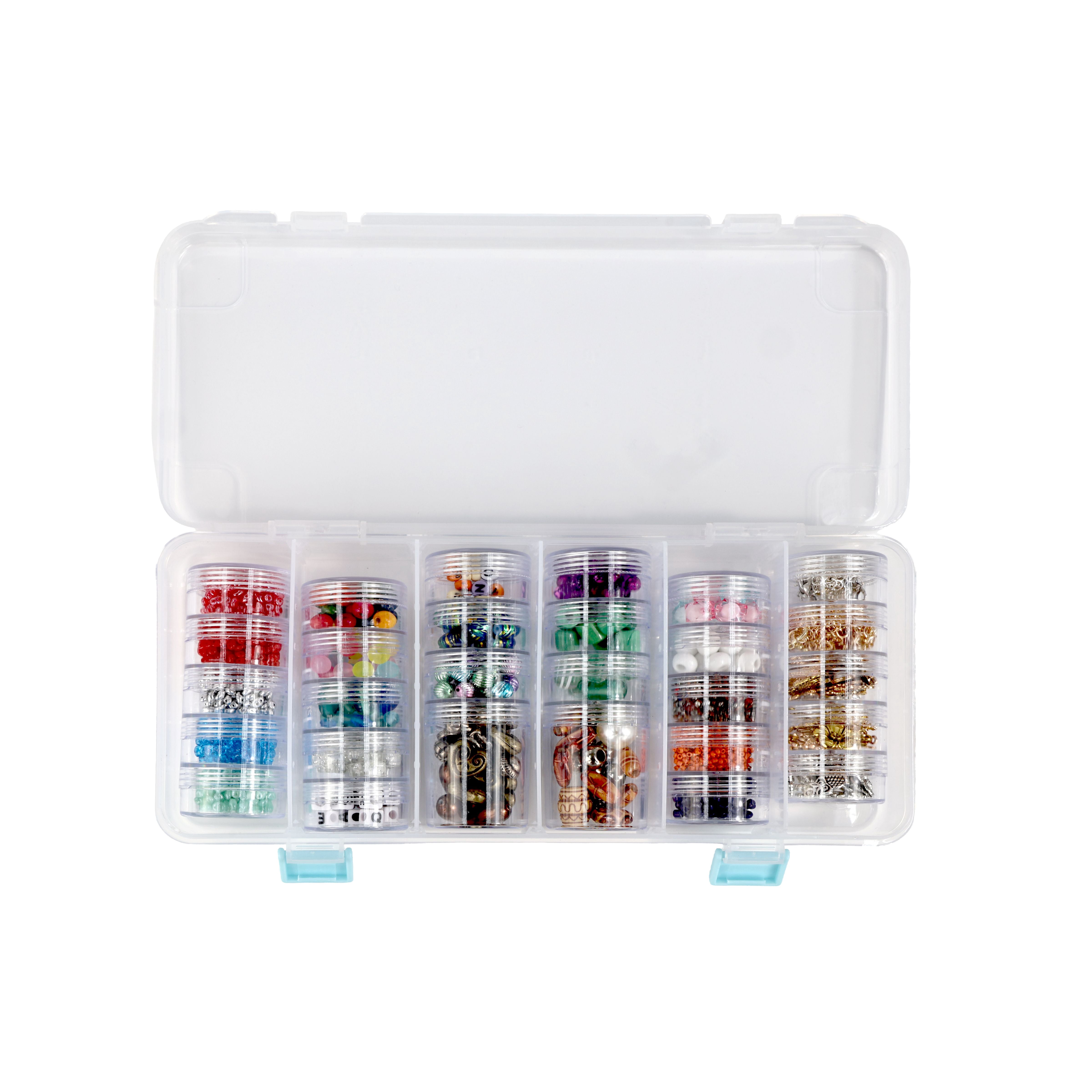 Everything Mary Clear Bead Storage Case with 28 Removable Jars, Plastic Organizer for Beads, Jewelry, Crafts and Small Parts