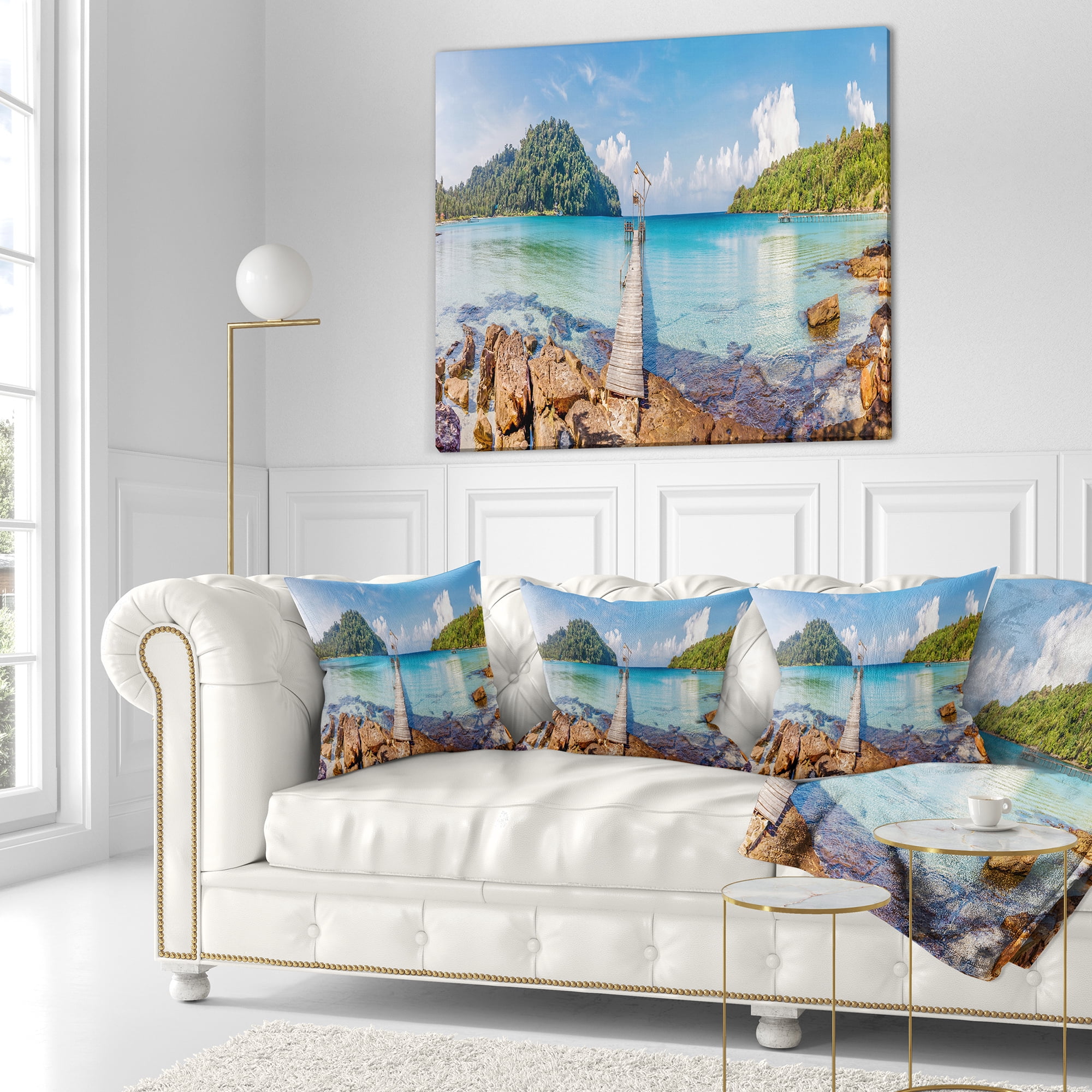 Designart Pier to the Island Panorama - Landscape Photography Throw Pillow - 18x18