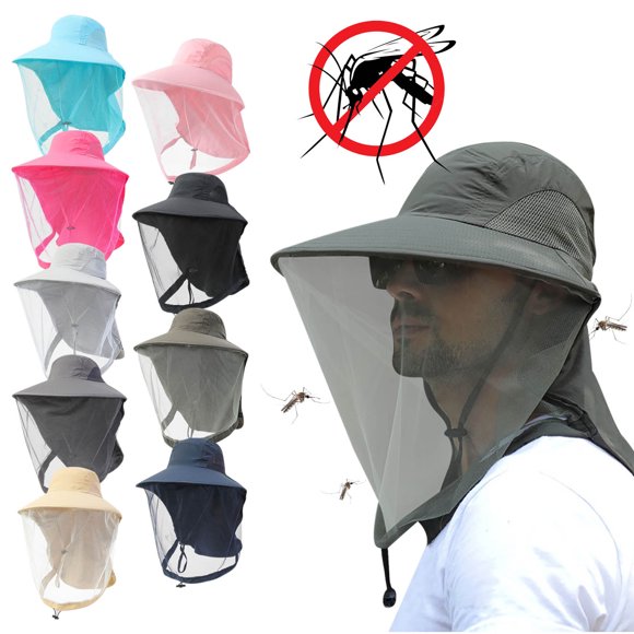 Bowayaoa Mosquito Net Hat with Face Shield - Wide Brim Sun Hat for Outdoor Camping, Hiking, Fishing & Gardening - Breathable Mesh Bug Proof Head Cover with Adjustable Chin Strap