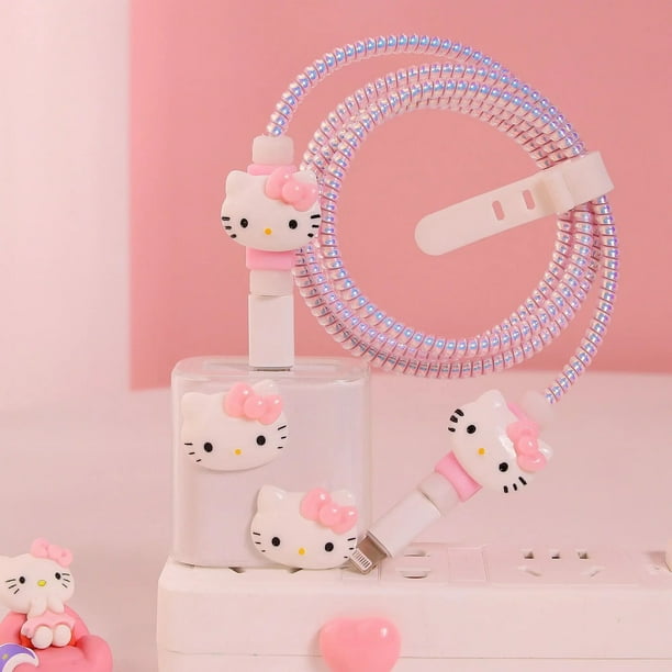 Sanrio Hellokittys My Melody Kuromi Kawaii cargador Usb gestión de cables lindos dibujos animados 3D organizador de cables Protector de Cable de carga