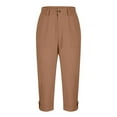 thumbnail image 5 of UVEASISHA Cargo Capris for Women Lightweight Drawstring Casual Hiking Pants High Waisted Capri Pants Slim Fit Cropped Pants with Pockets Ofertas Flash Brown S, 5 of 8