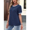 thumbnail image 6 of Women'S Textured Shirts Tops Short Cap Sleeve Shirts Loose Fit Summer Outfits Blue S, 6 of 9