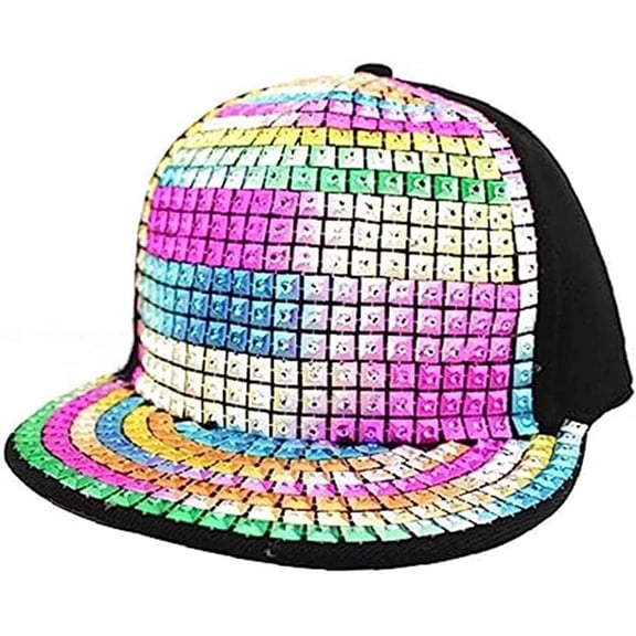 LINLIN Women Baseball Cap, Shiny Baseball Cap Sequin Reflective Baseball Hat Rivets Hip Hop Caps for Boys Girls