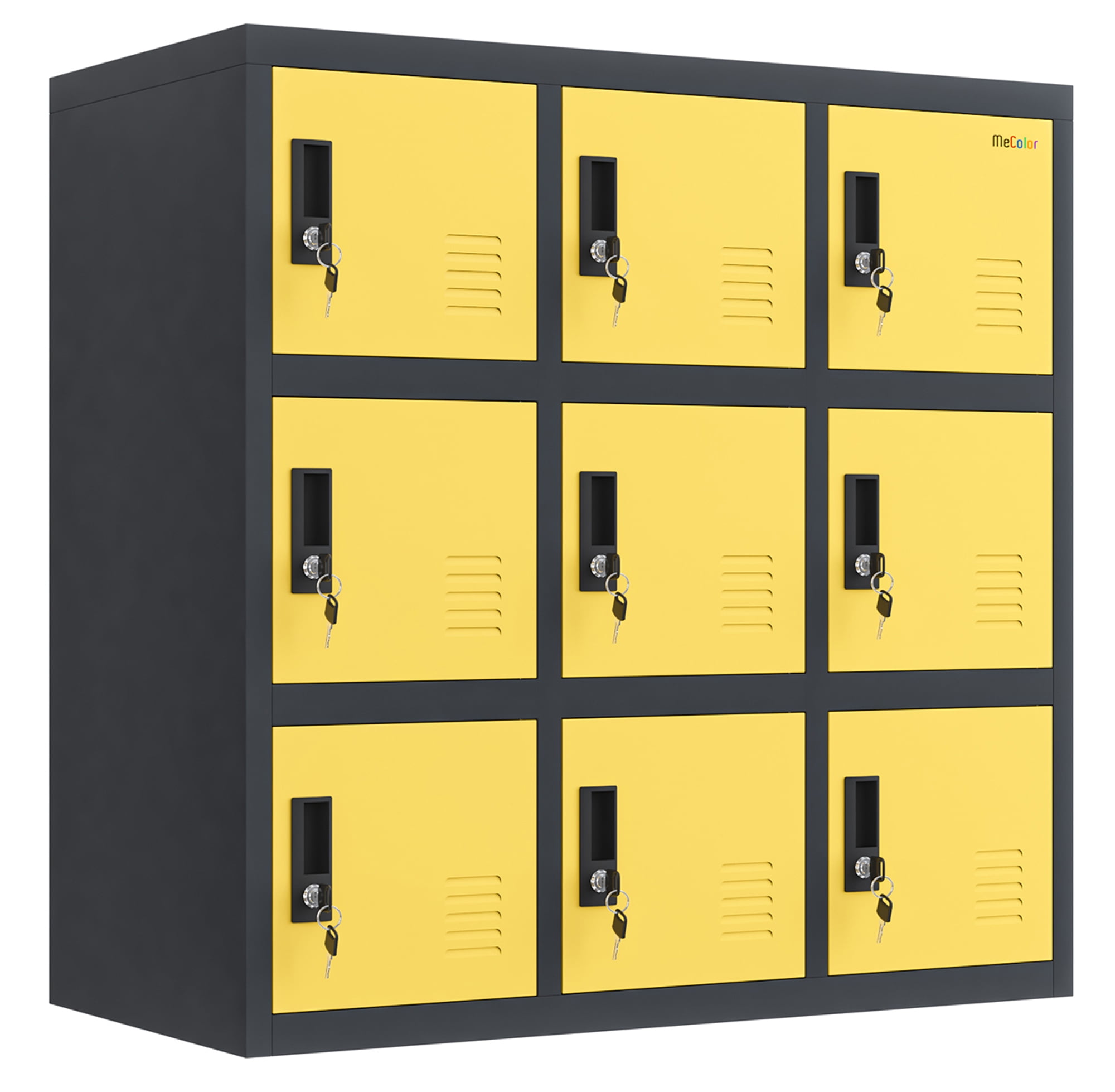 Yellow and Black Metal 9-Door Lockable Storage Locker