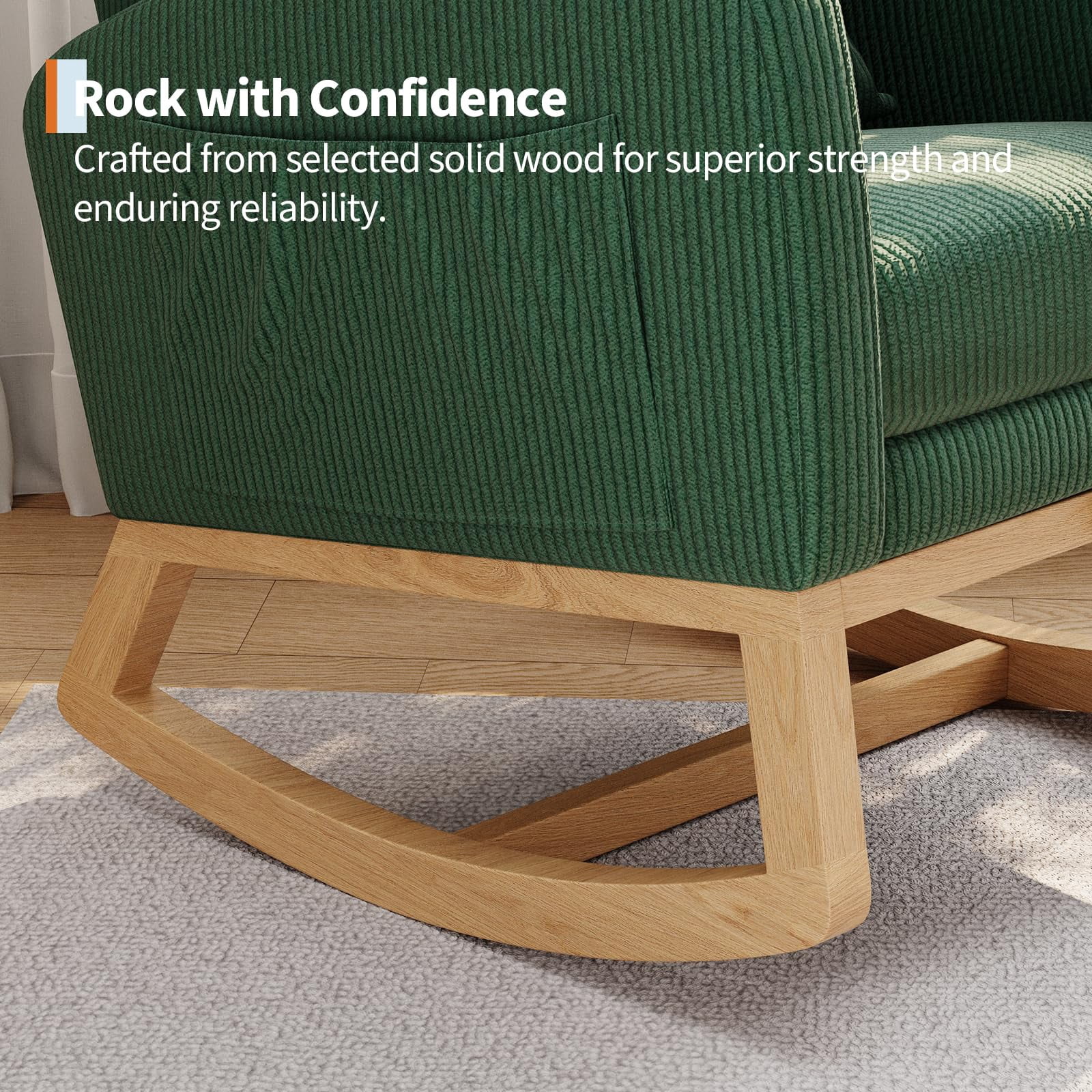 Modern Teddy Fleece Nursery Rocking Chair - High Back Glider with Pillow, Side Pockets for Bedroom & Nursing Room