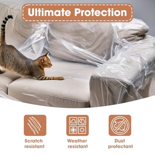 Heavy-Duty Clear Plastic Loveseat Covers, Waterproof Sofa Protectors for Dust, Dirt, and Moisture, Universal Fit Slipcovers for Furniture Protection (36x18x84x40 Inches)