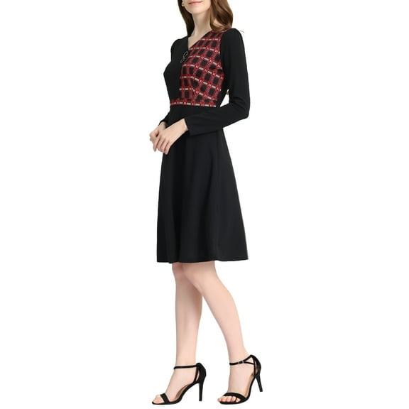 INSPIRE CHIC Women's Elegant A-Line Long Sleeve Contrast Color Dresses