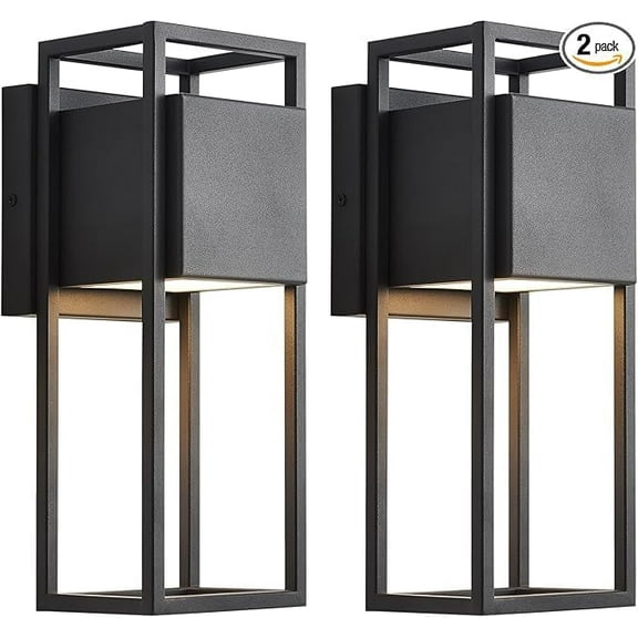 EANLOLY 2 Pcs Light Outdoor Indoor Wall Sconce, Matte Black,  Clear Glass Shade,Garage Fixture, Exterior Lighting for House 3-Color Temperature, IP65 Waterproof, 13'' 9W