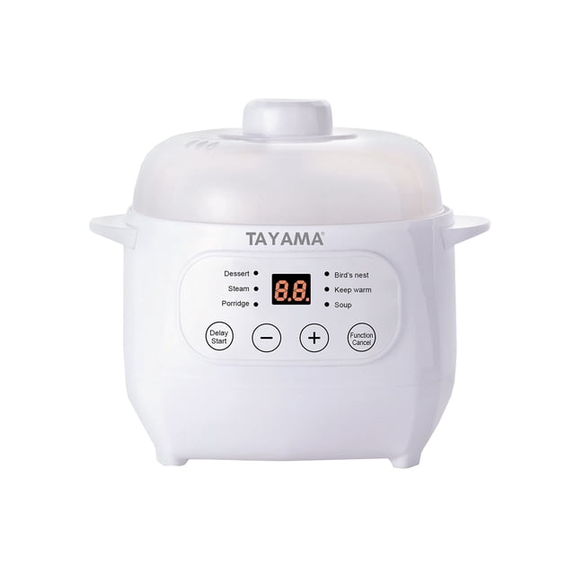 TAYAMA Mini olla de cerámica blanca con preajustes y temporizador integrado, pequeña