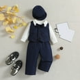 thumbnail image 2 of TOOYOU Kids Toddler Baby Boys Outfits Spring Autumn Print Long Sleeve Pants Romper Bodysuit Vest Hat Outfits 4Pc Suit Clothes Blue Size 6-12 Months, 2 of 9