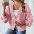 thumbnail image 4 of Miluxas Women's Open Front Bow Cardigan Sweaters Knit Long Puff Sleeve Trendy Fall Winter Jacket Coats Pink XL(XL), 4 of 6