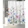 thumbnail image 3 of Split Shower Curtain for Transfer Bench, Pink Blue Spring Floral Fabric Shower Curtains for Bathroom, Watercolor Elegant Botanical Tub Sliding Transfer Bench Waterproof Bath Curtains 72"x96", 3 of 9