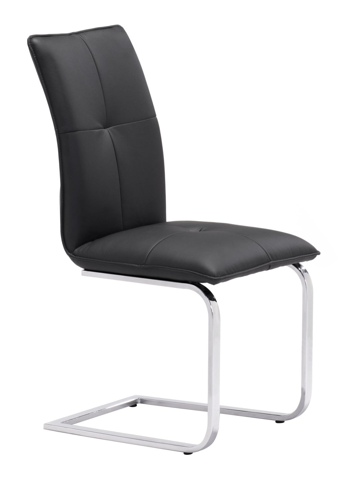 Modern Contemporary Dining Chair, Black Leatherette Chrome Steel (set