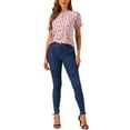 thumbnail image 2 of INSPIRE CHIC Women's Blouse Floral Ruffled Short Sleeve Ruffle Neck Casual Blouses S Hot Pink, 2 of 5