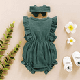 thumbnail image 3 of Happy Town Infant Baby Girls Summer Clotehs Ruffled Sleeveless Romper 0-24M Casual Jumpsuit With Headband, 3 of 6