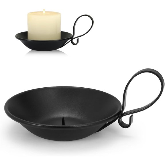 Matte Black Iron Candle Holder with Handle,Tutuviw Iron Pillar Candle Holders with Safety Spike Vintage Candle Holder for Pillar/Ball Candles Table Centerpiece Decoration,Simple Industrial Style