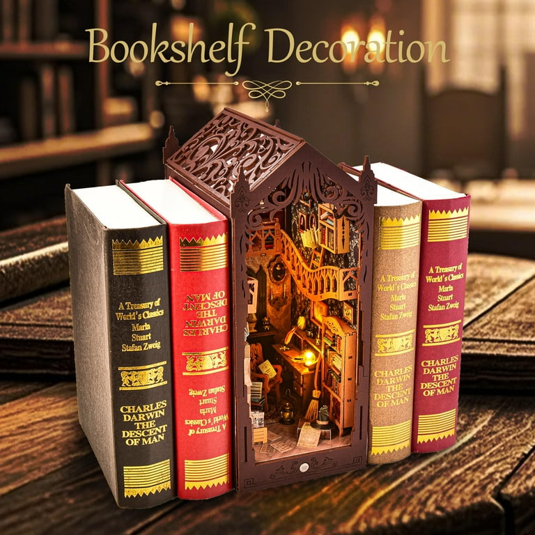Casrra TSZH227 Mini DIY Wooden Books Nook Kit for Bookshelves, 3D