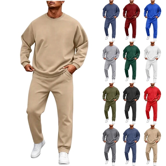Aofany Sweatsuits for Men 2 Piece Sweatshirt And Sweatpants Set Plus Size Winter Fleece Crewneck Plush Casual Tracksuit