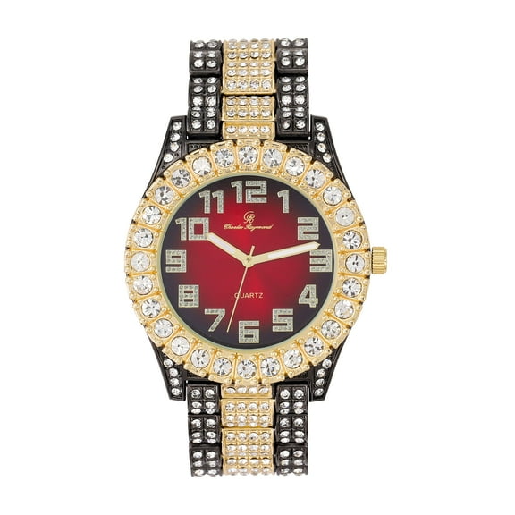 Charles Raymond Mens Big Rocks with Arabic Numerals Fully Iced Out Colorful Dial Blinged Out Hip Hop Watch - ST10327AR Single Gun Gold Blood Red