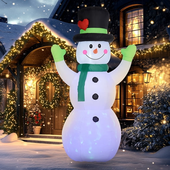 Home Decor Accessories Outsunny 10FT Christmas Inflatables Cheerful Snowman in Black Hat, Green Scarf and Gloves, Blow-Up Outdoor Christmas Decorations with LED Yard Display for Lawn Garden Party,Hou