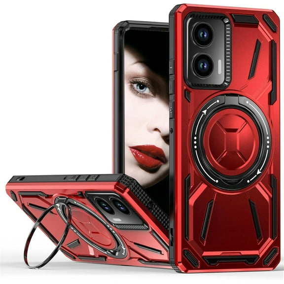 for Motorola Edge 50 Fusion Case with 360° Ring Kickstand, Dual Layer Military Grade Heavy Duty Shockproof Protection Rugged Phone Case Cover for Motorola Edge 50 Fusion. SHJ-Red
