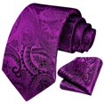 thumbnail image 3 of HISDERN Paisley Ties for Men Solid Tie Handkerchief Floral Men's Necktie & Pocket Square Set,Purple-B, 3 of 8